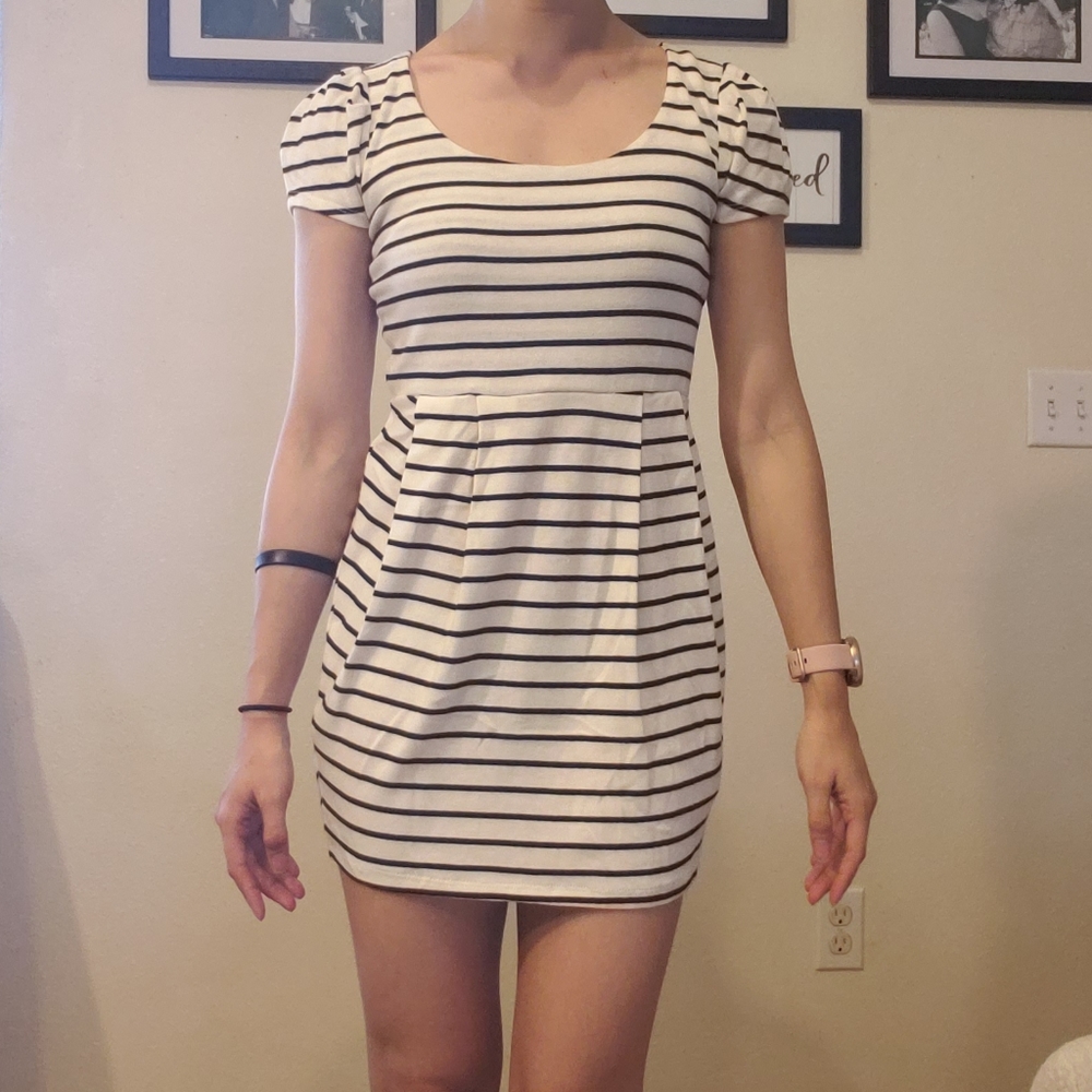 Black and white striped minidress